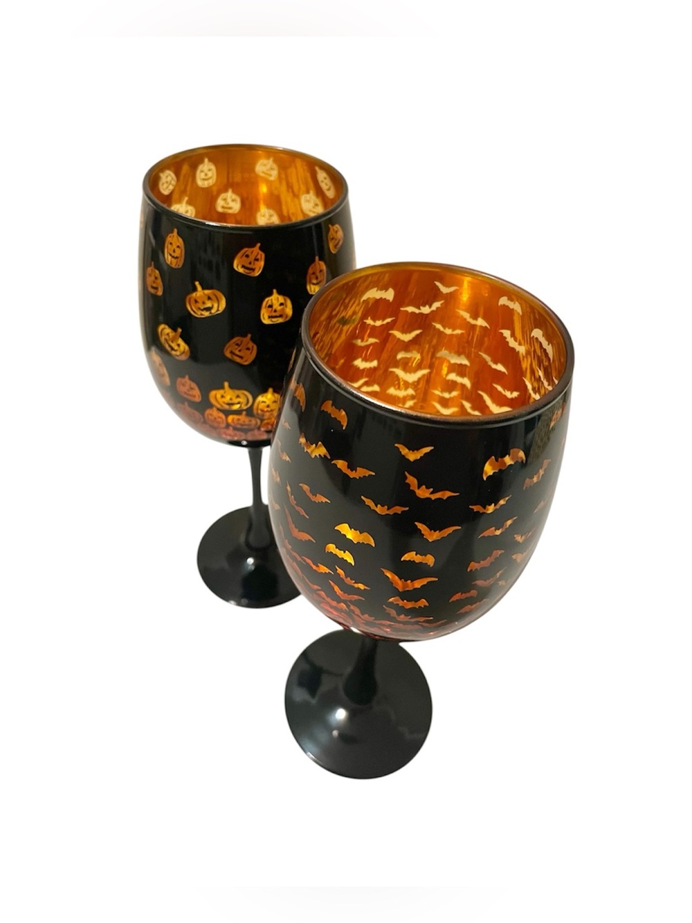 Halloween Bats & Pumpkins Two Tone Wine Glass - Set of 2 - Picture 3 of 7